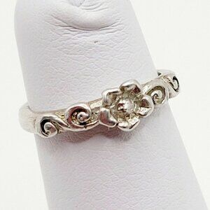 925 Sterling Silver Midi Ring Flower Motif Open Back Adjustable Pinky Ring